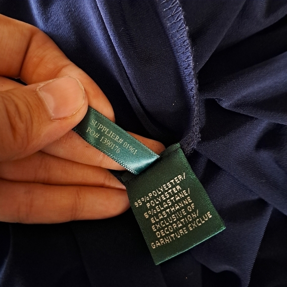 Lauren Ralph Lauren Evening Size 8 Navy Blue Floor Length Dress Embellished - Picture 8 of 9